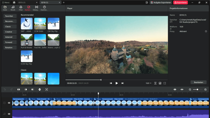 Mit der PC-Software DJI-Studio lassen sich die 360-Grad-Aufnahmen bearbeiten. (Bild: Nils Matthiesen)